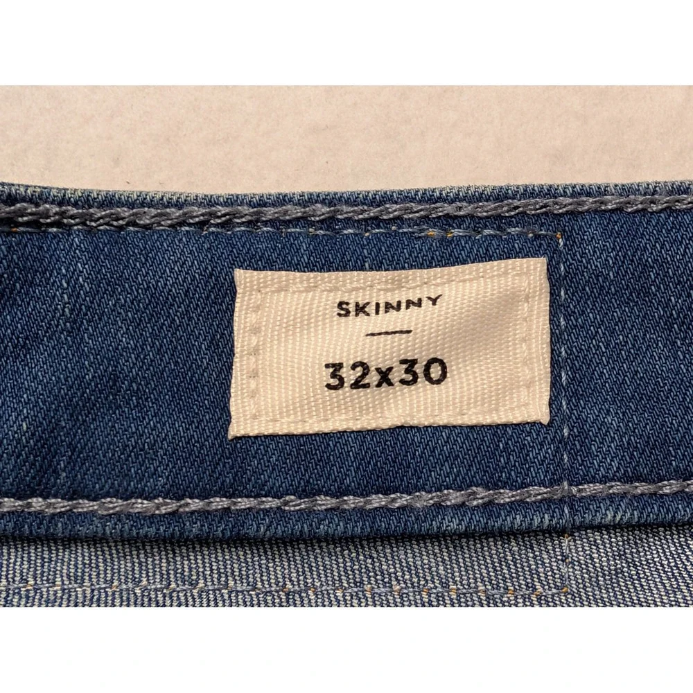 PacSun Mens Skinny Jeans 32 x 30 Paint Splatter Distressed Light Wash Blue